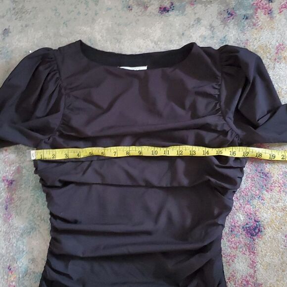 Senlis Black Rouched Shirt with Slightly Puff Sleeves - Picture 8 of 12